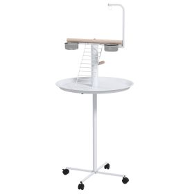 Bird Feeder Stand with Wheels, Perches, Feed Bowls, Round Tray, Bird Perch Stand for Parrots
